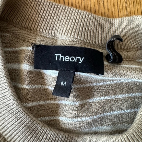 Theory Mens Medium Riland Crew St Eco Breach Sweater Beige Striped Crewneck - Picture 6 of 8